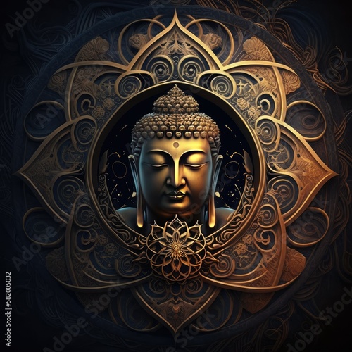 buddha statue in circle lotus , ai generated