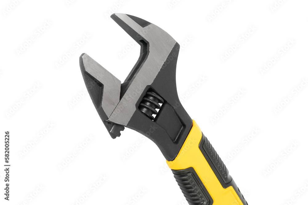 Obraz premium Adjustable wrench isolated in white background. New steel adjustable wrench isolated.