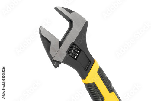 Adjustable wrench isolated in white background. New steel adjustable wrench isolated. photo