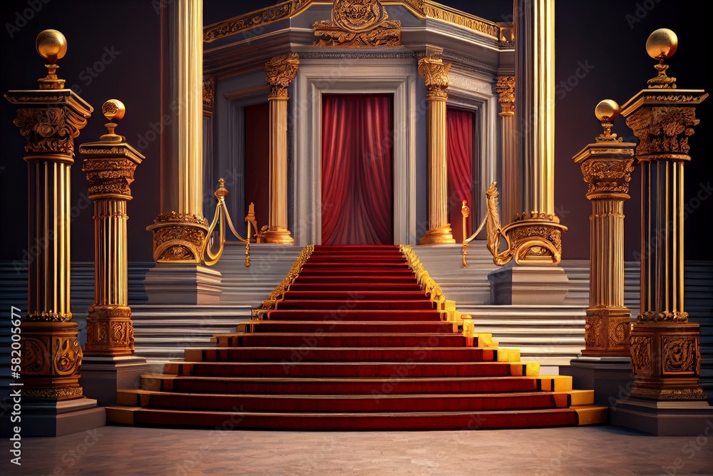 The stairs with res carpet in the palace of the emperor, Generative AI The stairs with res carpet in the palace of the emperor, Generative AI
