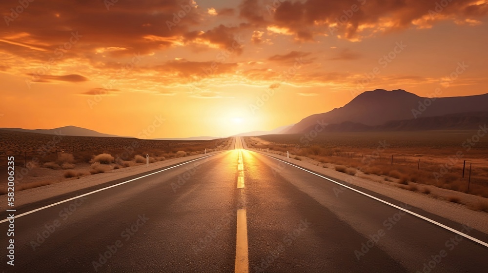 Endless Adventure: Open Road at Sunset in the American Southwest, AI Art