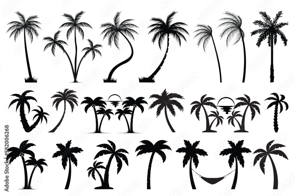 Palm tree silhouette bundle. Palm tree SVG bundle design. Palm tree SVG cut files. Black palm