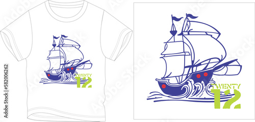 big ship twenty 12 t-shirt graphic design vector illustration