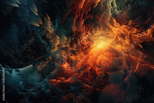 Background made of abstract fractals that resembles a raging storm, explosion, or nebula. Additionally offered as an animation search For 1080813371, video. Generative AI