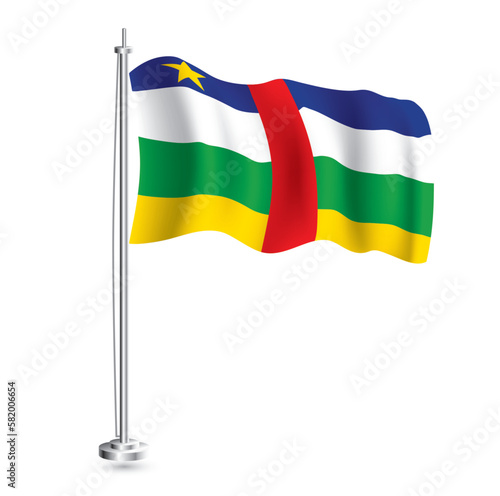 Central African Republic Flag. Isolated Realistic Wave Flag of Central African Republic Country on Flagpole.