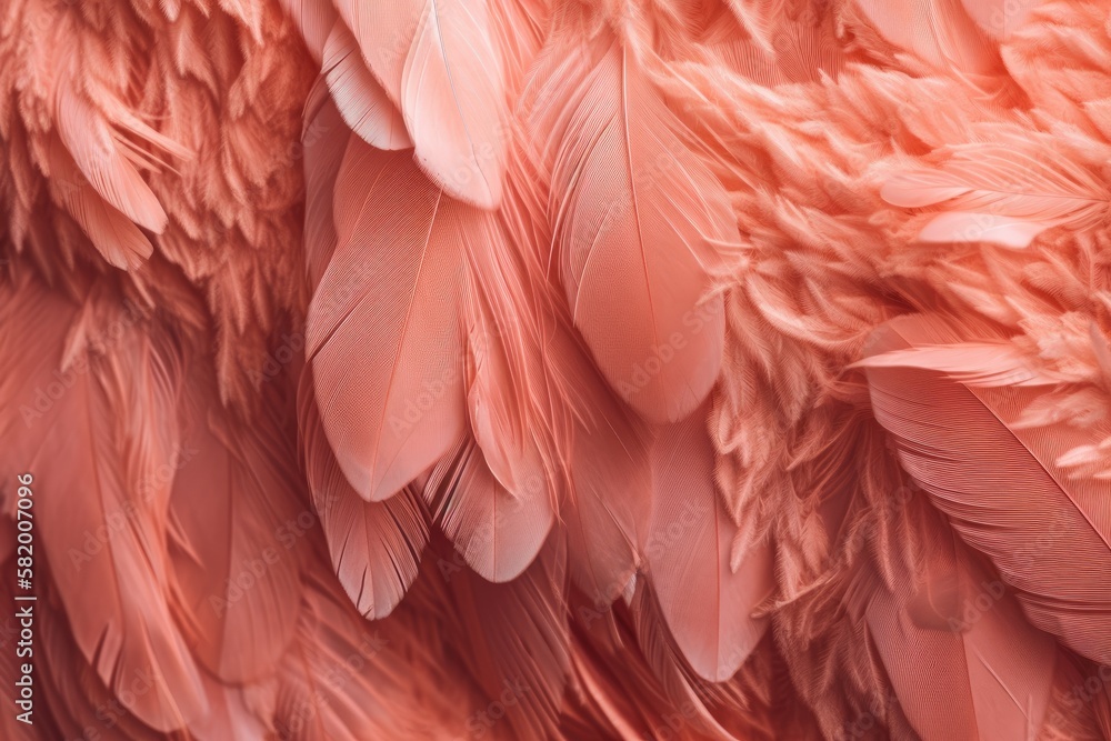 Beautiful feather texture background in Coral Pink color trends. Generative AI