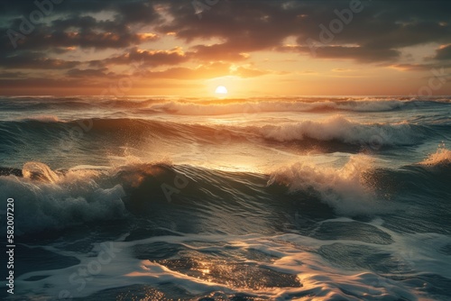 Contemporary Seascape. Seaside Sunrise. Generative AI © AkuAku