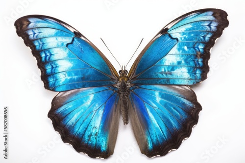 Blue and colorful butterfly isolated on white background. Generative AI
