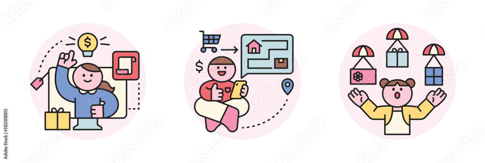 people are shopping. Online e-commerce. Internet shopping and shipping address and drone delivery.