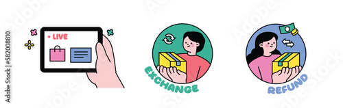 people are shopping. Online e-commerce. Exchange and refund with mobile devices.