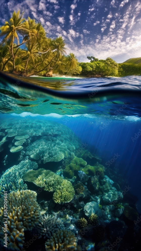 Beneath the Surface: Capturing the Beauty of a Half-Submerged Coral Reef