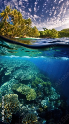 Beneath the Surface: Capturing the Beauty of a Half-Submerged Coral Reef © Sparrowski