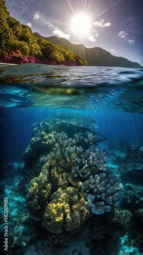 Beneath the Surface: Capturing the Beauty of a Half-Submerged Coral Reef © Sparrowski