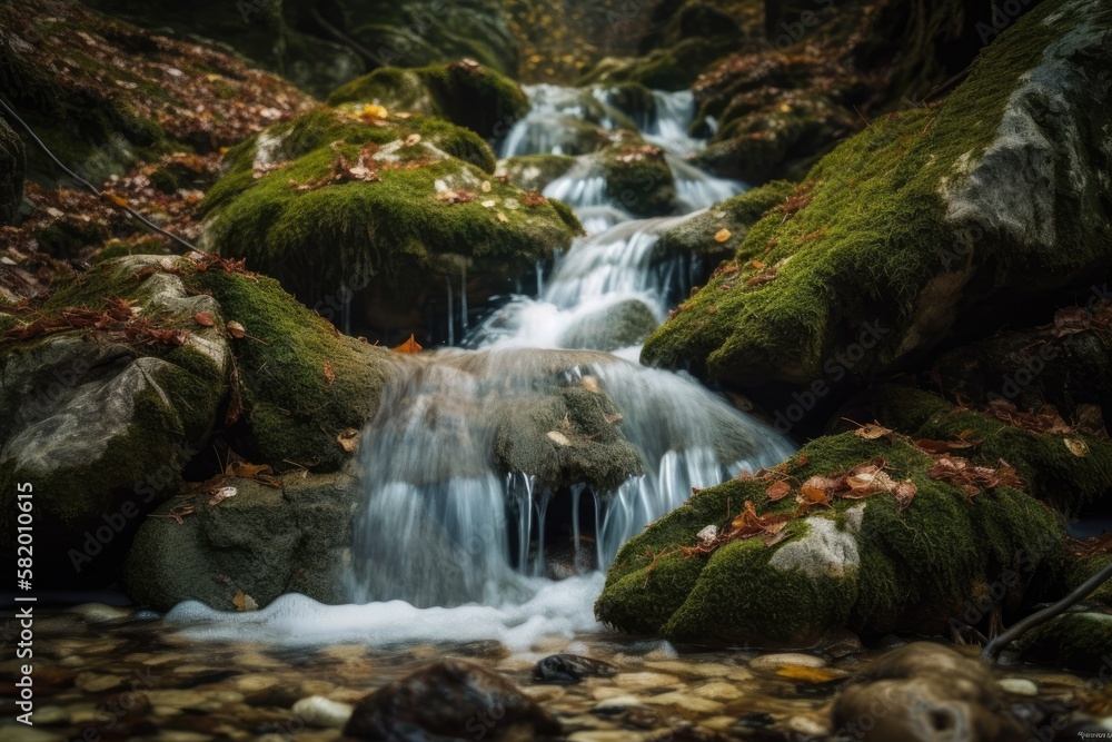 Fototapeta premium beautiful mountain waterfall close up. Generative AI