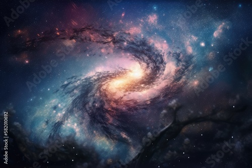 Awesome spiral galaxy many light years far from the Earth. Elements furnished by NASA. Generative AI