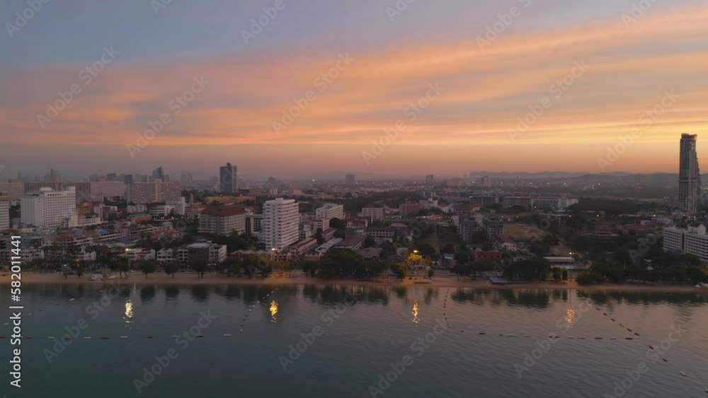 Aerial view of Pattaya sea, beach in Thailand in summer season, urban city with blue sky for travel background. Chon buri skyline. Aerial view of Pattaya sea, beach in Thailand in summer season, urban city with blue sky for travel background. Chon buri skyline.