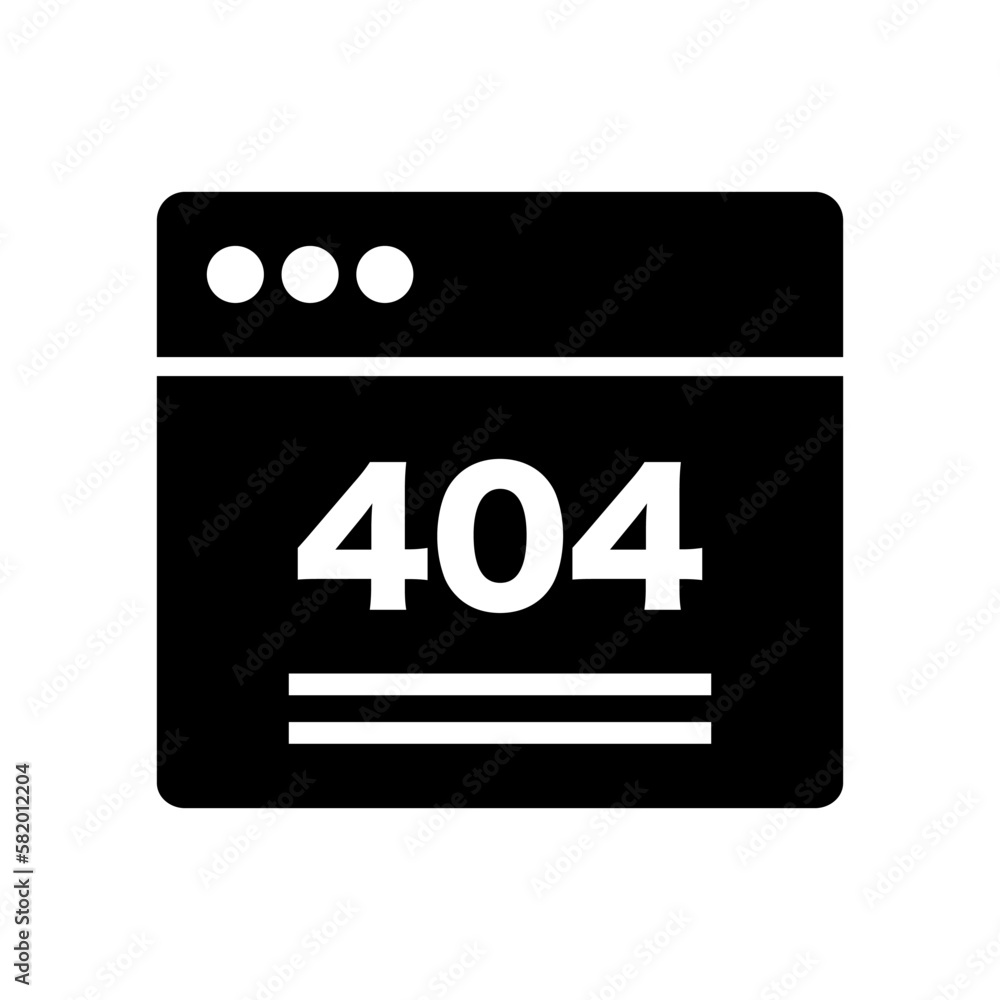 404 error browser window silhouette icon. Vector. 404 error browser window silhouette icon. Vector.