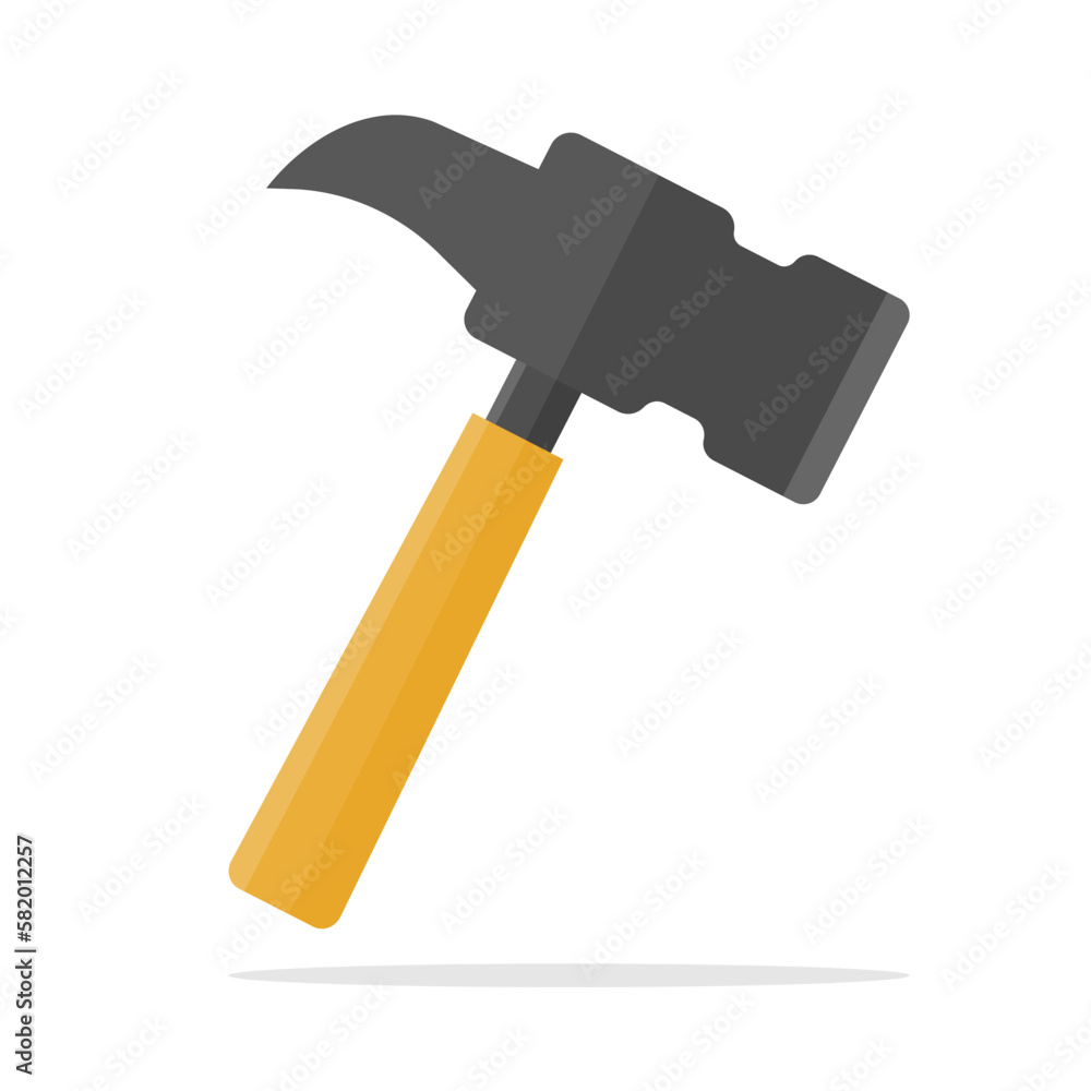 Flat design nail hammer and shadow icon. Claw hammer. Vector. Flat design nail hammer and shadow icon. Claw hammer. Vector.