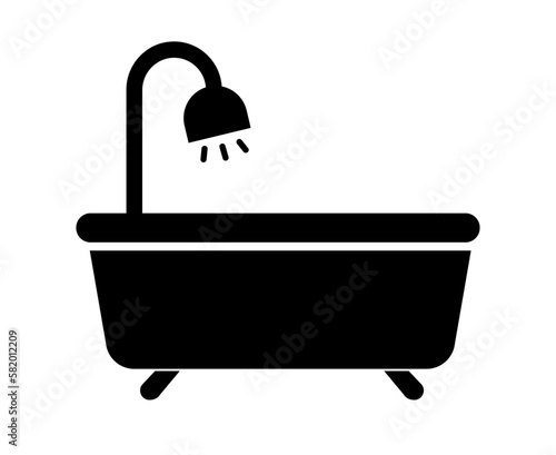 Bathtub with shower silhouette icon. Vector.