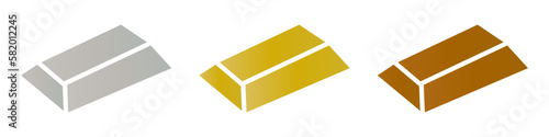 Silver, gold and copper bars icon set. Vector.