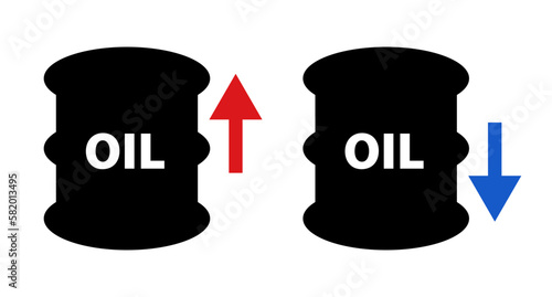 Crude oil and petroleum fuel price increase and decrease icons set. Vector.