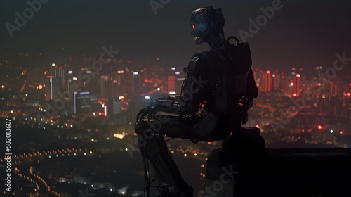 robot in cyberpunk city