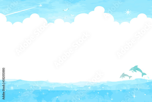 爽やかな手描きの海の風景イラスト