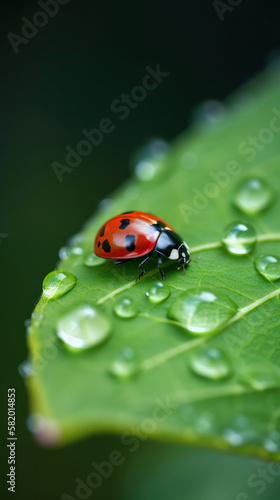 Ladybug on leaf. Gen AI