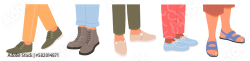 Male feet wearing different shoes vector illustration