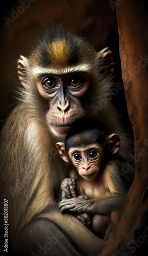 Monkey and Baby Monkey. Generative AI © simpledesign79