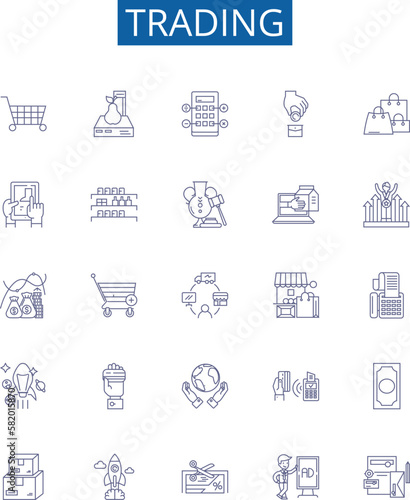 Trading line icons signs set. Design collection of Trading, Exchange, Speculation, Business, Shares, Securities, Portfolio, Commodity outline concept vector illustrations