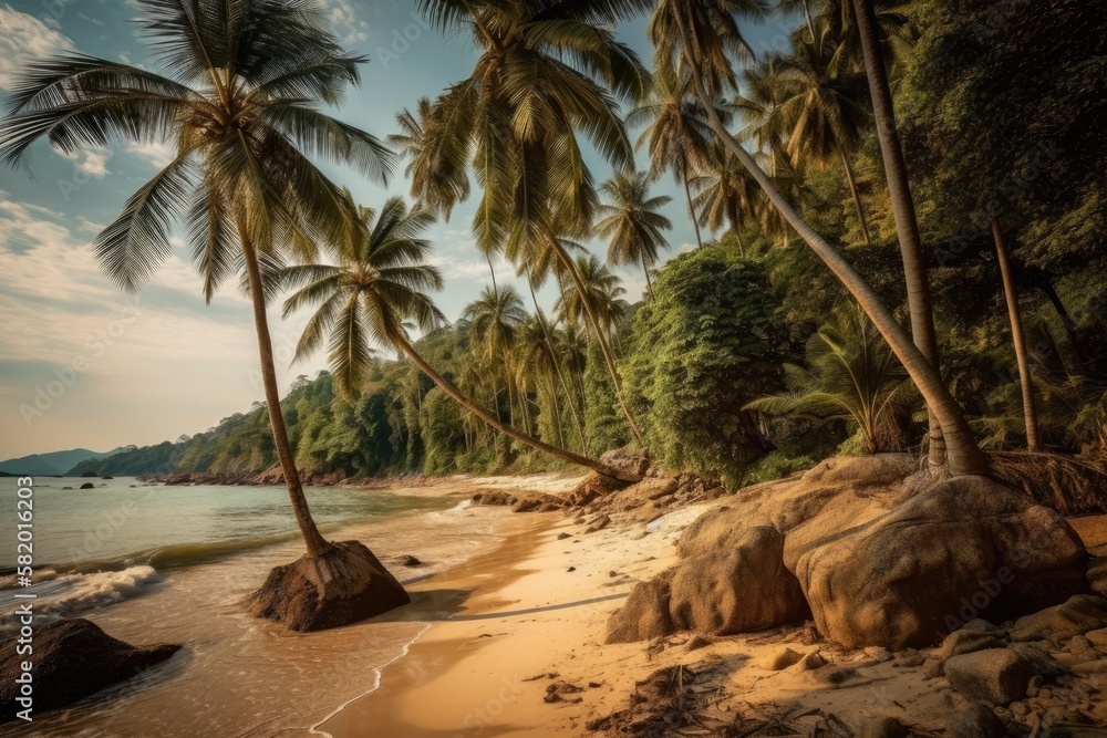 beach with palm trees. Generative AI