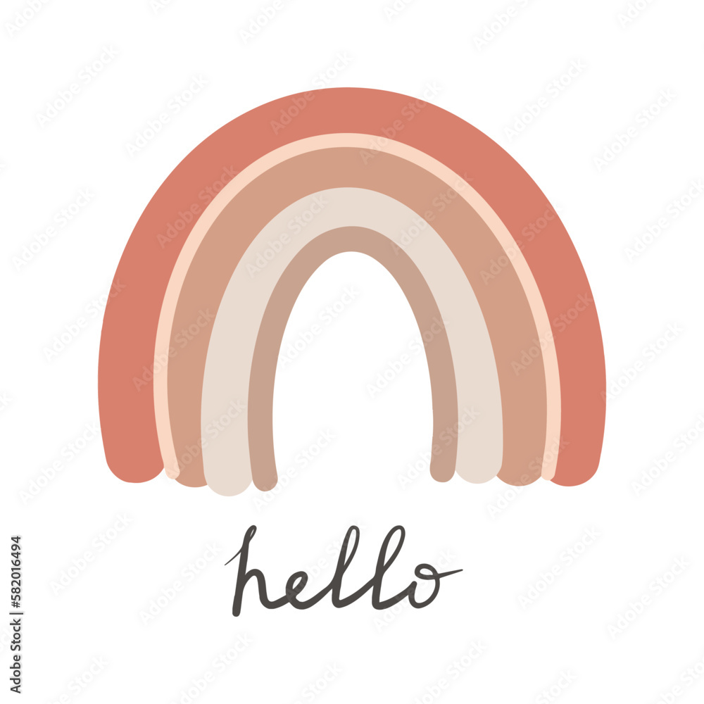 Nursery Vector Illustration with Cute Rainbow and Hello lettering. Girls and Boys Room Decoration Nursery Vector Illustration with Cute Rainbow and Hello lettering. Girls and Boys Room Decoration