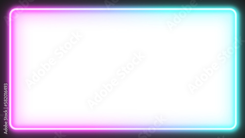 Rectangular frame in blue and pink neon style. The outside of the frame is black and the center is transparent.