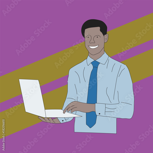 Businessman smiling with laptop on his hand also formal dress photo