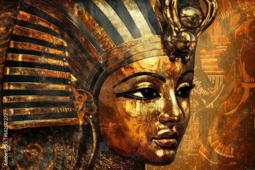 abstracted images of ancient Egypt, Gold. Cleopatra. Generative AI
