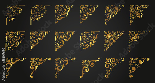 Set of decorative corner frames. Vintage calligraphic corners and borders. Retro elegant ornamental frame, ornaments. Wedding frame, invitation card, menu, picture borders, deco dividers. Vector art