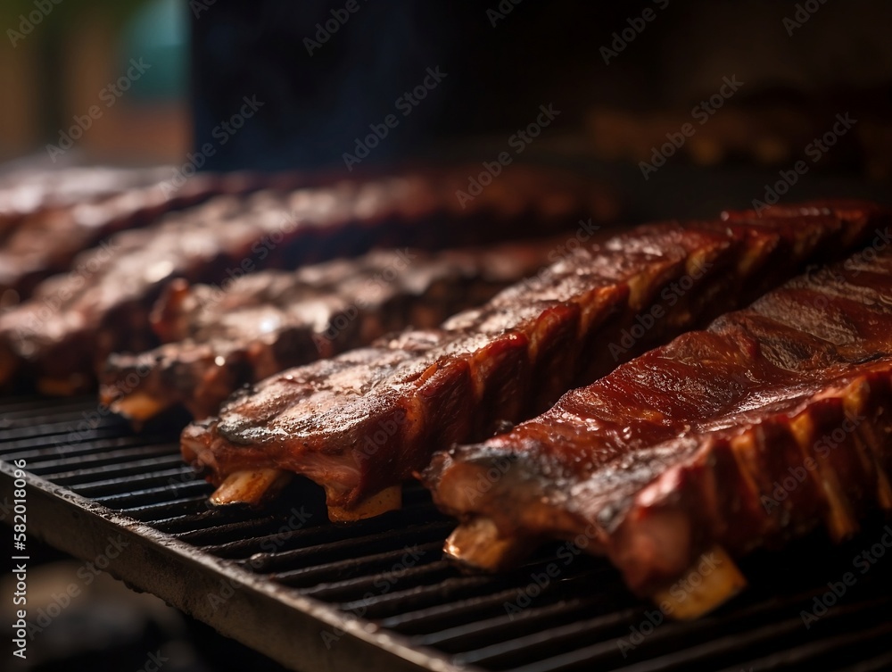 Juicy spare ribs on the BBQ grill Generative AI Juicy spare ribs on the BBQ grill Generative AI