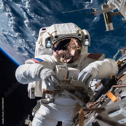 astronaut in space doing a spacewalk outside a spacestation Generative AI