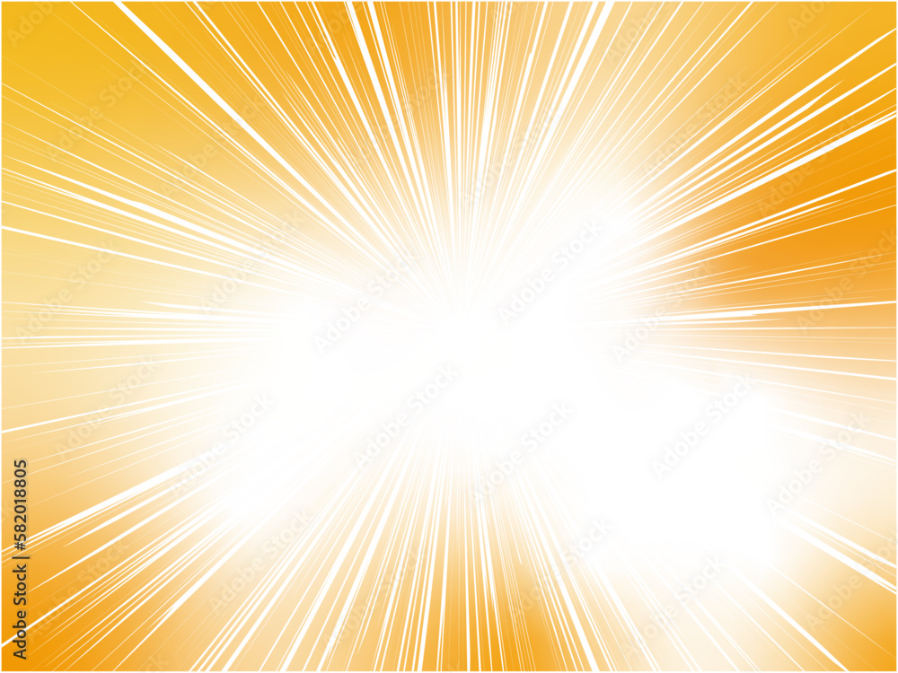 綺麗で鮮烈な光を放つグラデーション放射背景_集中線_オレンジ系2