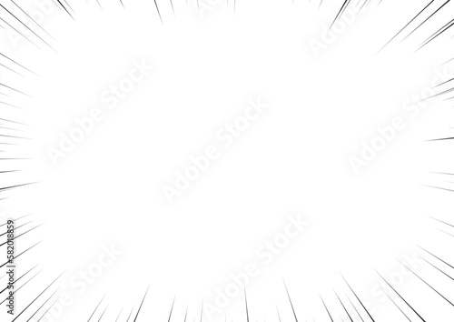 Manga focus speed lines for comic effect. Motion and action focus flash strip lines for anime comic book. Vector background illustration of black ray manga speed frame or splash and explosion.