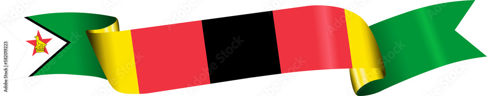 Naklejka premium 3D Flag of Zimbabwe on ribbon.