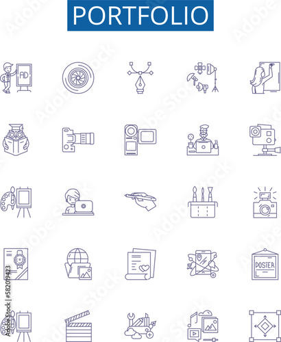 Portfolio line icons signs set. Design collection of Portfolio, Investment, Assets, Funds, Risk, Returns, Securities, Holdings outline concept vector illustrations