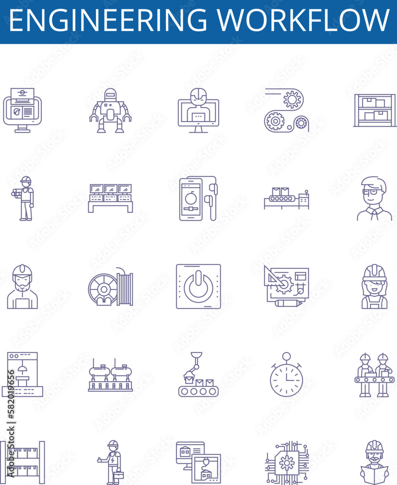Engineering workflow line icons signs set. Design collection of ...