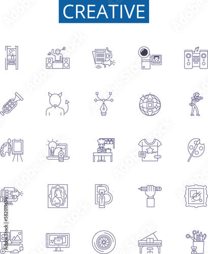 Creative line icons signs set. Design collection of Innovative, Imaginative, Original, Artistic, Visionary, Resourceful, Intuitive, Conceptual outline concept vector illustrations