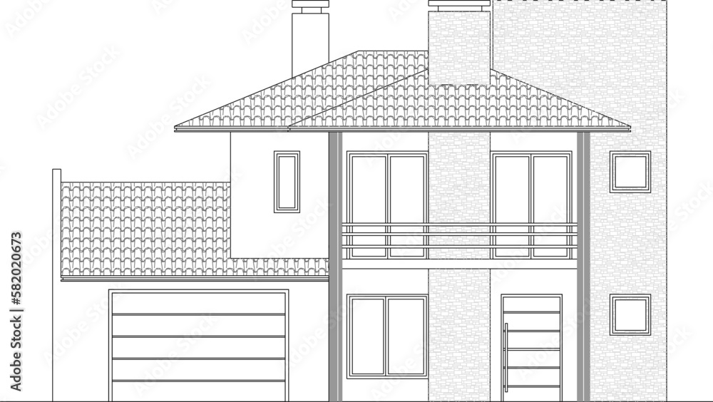 Vector sketch of a modern style 2 storey house illustration