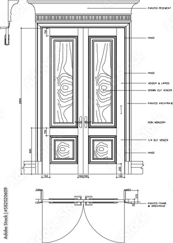 Vector illustration sketch of elegant classic old door for luxury home with caption