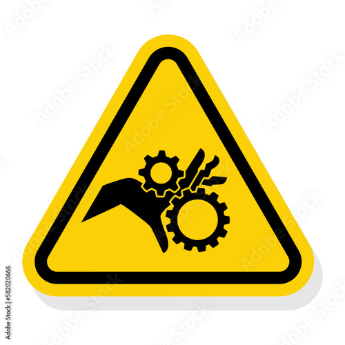 ISO Triangle Warning Sign: Pinch Point Entanglement Crush Gears Symbol