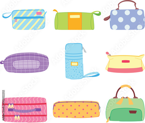 pencil case set cartoon vector illustration