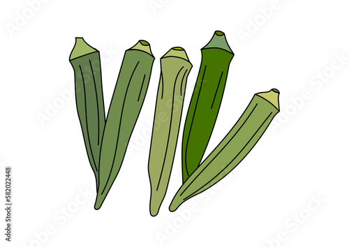 夏野菜のオクラ5本のベクターイラストセット